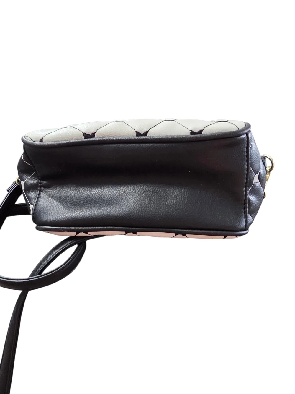 #155 Betsey Johnson Black and White Quilted Dome Satchel with Fur Charm